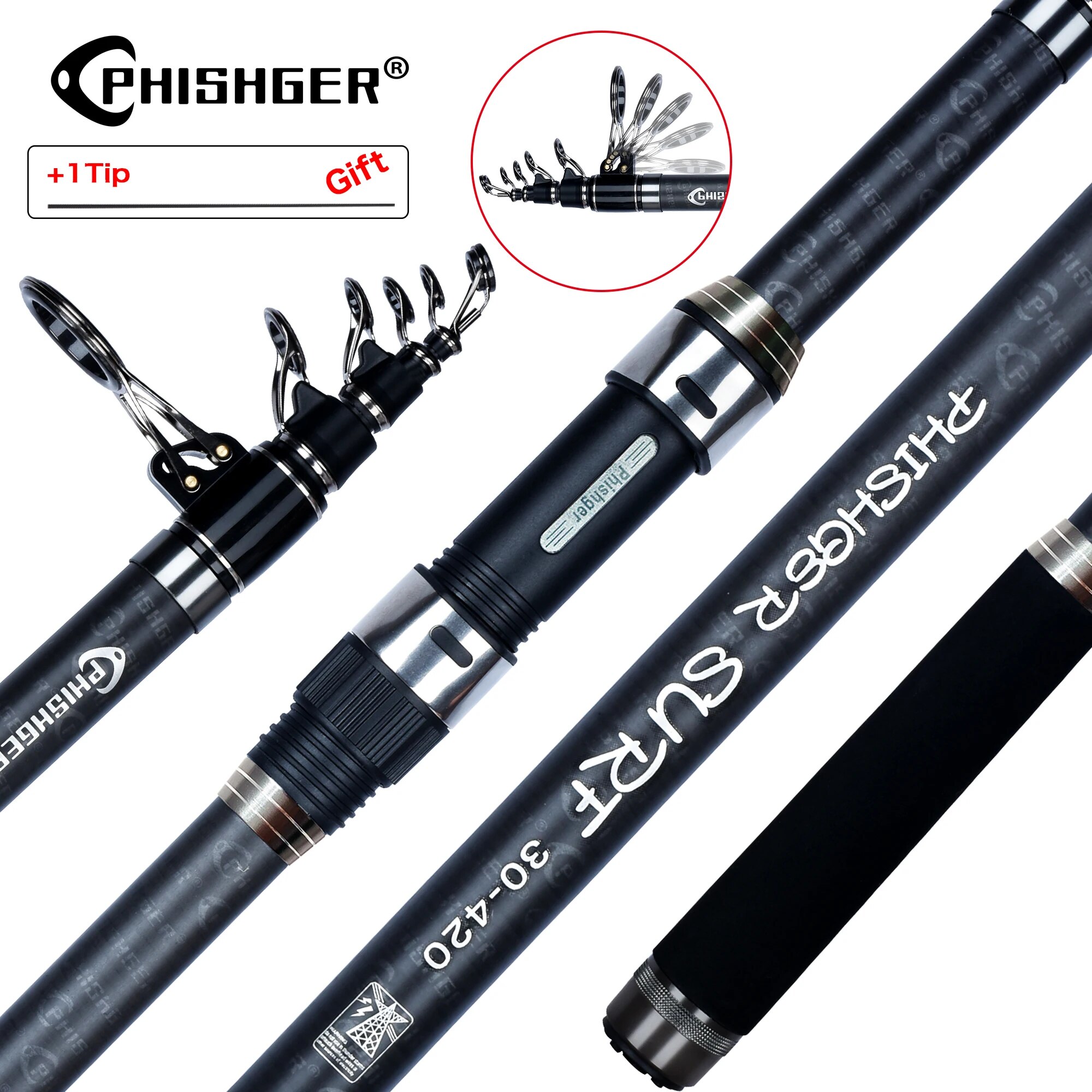 Surf Fishing Equipment - PHISHGER Telescopische Surf Spinhengel 3.6/4.2/4.5m Power80-150g